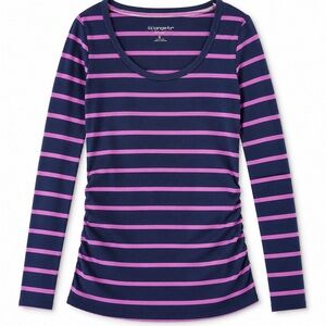 Liz Lange Pink and Blue Striped Long Sleeve Maternity Top